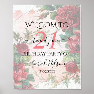 Poster Vinttage Rosa vermelha 21 Aniversário