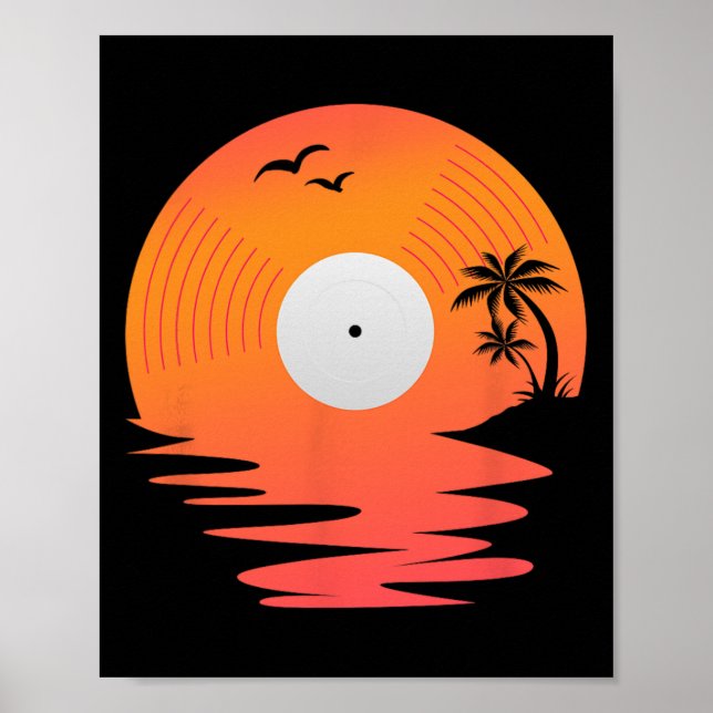 Poster Vinyl Record Retro Disk Sea Beach Turntables Desig (Frente)