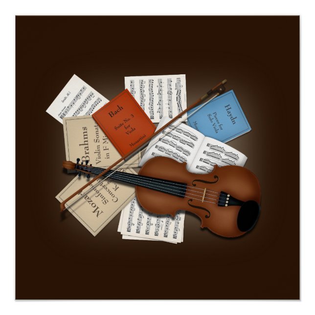 Póster Viola & Arco Com Livros & Folhas Musicais Personal (Frente)
