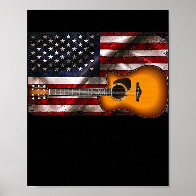 Poster Violão 4 de julho Presente bandeira americana EUA (Frente)