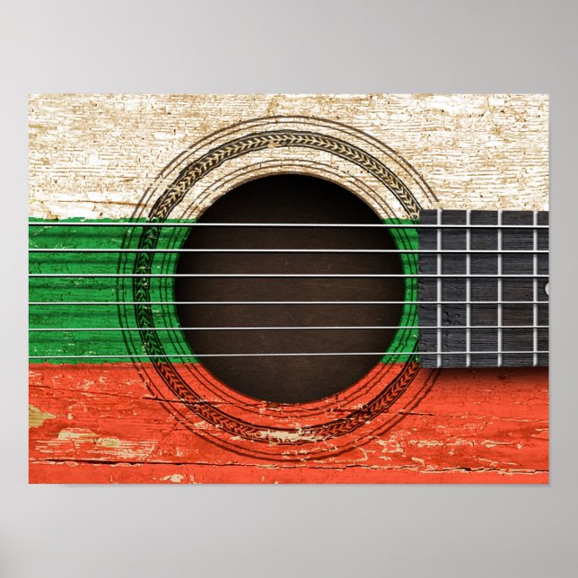 Póster Violão acústico antigo com bandeira búlgara (Frente)
