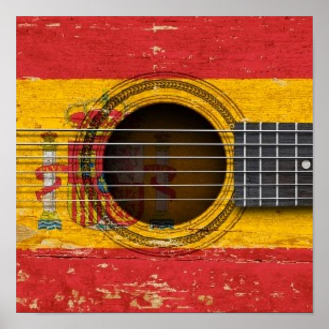 Poster Violão acústico antigo com bandeira espanhola (Frente)
