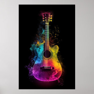 Poster Violão acústico com cores explodidas