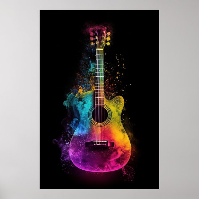Poster Violão acústico com cores explodidas (Frente)