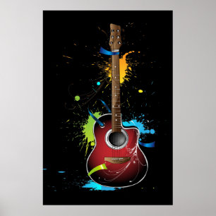 Poster Violão acústico com decapantes de tinta