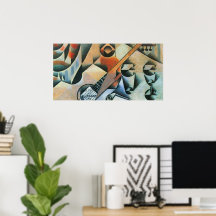 Violão (Banjo) e óculos, Juan Gris, Arte Vintage