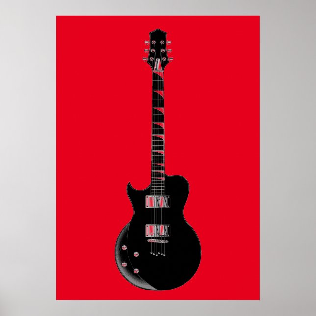 Poster Violão Elétrico de Pop Negro Vermelho (Frente)