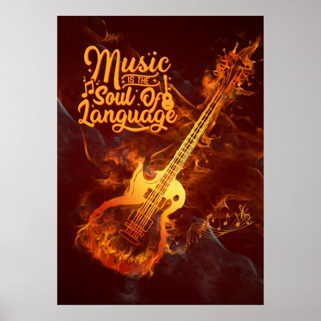 Poster Violão em chamas | A música é a alma da língua (Frente)