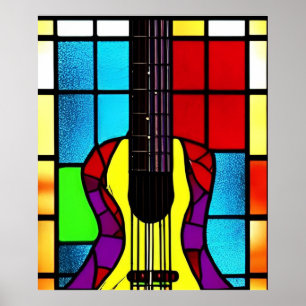 Poster Violão mosaico em vidro colorido