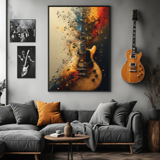 Poster Violão Splatter Pintura Rock Música