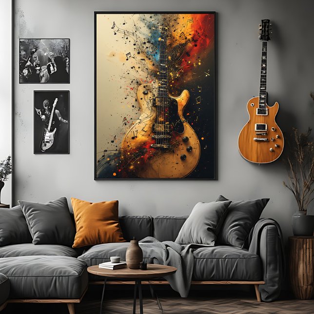 Poster Violão Splatter Pintura Rock Música (Criador carregado)