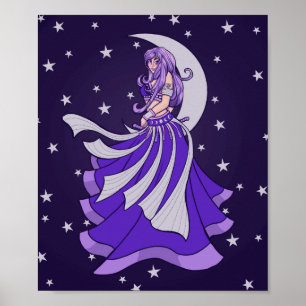 Poster Violet Moon Goddese Belly Dancer Roxo Art Moon Ch