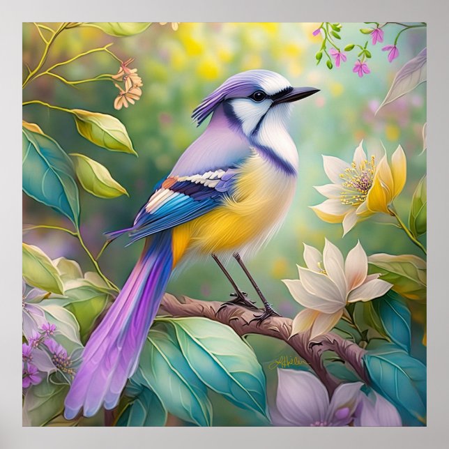 Poster Violet Tufted Jay Fantasy Bird (Frente)