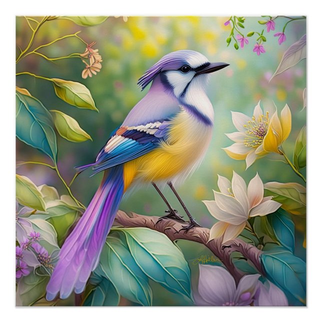 Póster Violet Tufted Jay Fantasy Bird (Frente)