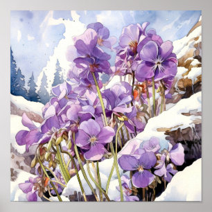 Poster Violet Wall Art, Floral Square