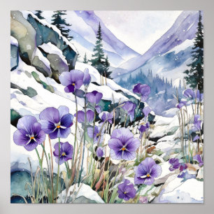Poster Violet Wall Art, Floral Square