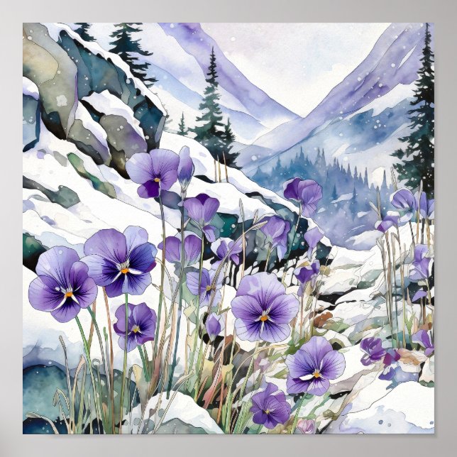 Poster Violet Wall Art, Floral Square (Frente)