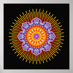 Poster Violeta amarela de Mandala preto
