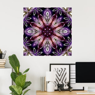 Poster Violeta e Magenta Cosmic Flor Kaleidoscópio