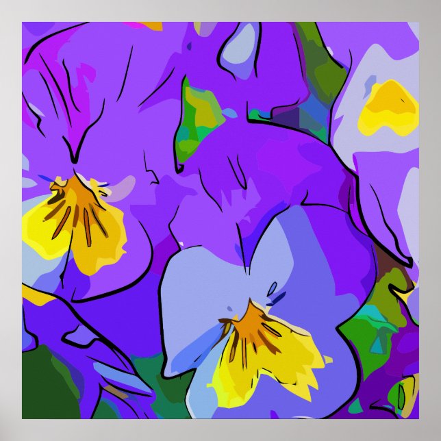 Poster Violeta pansy e amarelo (Frente)