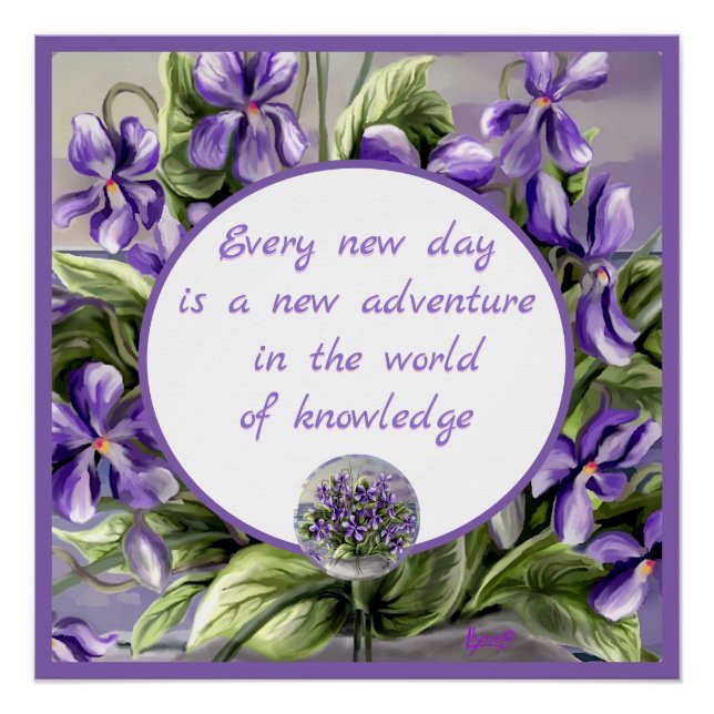 Póster violetas em vidro luar (Frente)