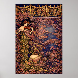 Poster Violinista Art Nouveau em Flores – Floral Vintage