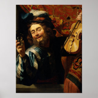 Póster Violinista de Feliz com Vidro de Vinho