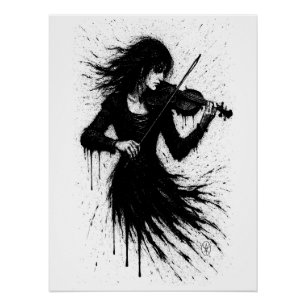 Póster Violinista Nascido da Tinta na Tempestade de Som