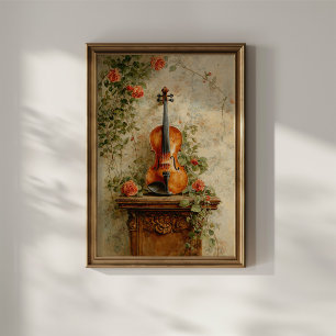 Poster Violino Antigo com Rosas