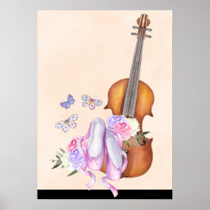Poster Violino, calçados de balé, flores e borboletas