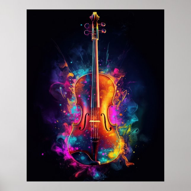 Poster Violino com cores explosivas (Frente)