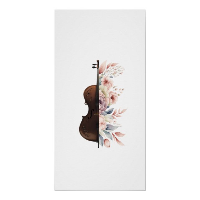 Póster Violino entre flores. Buquê de flores. (Frente)