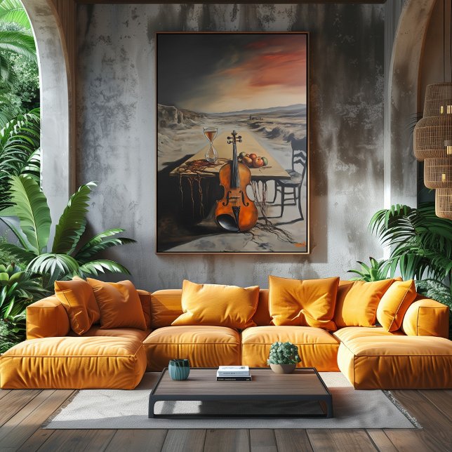 Poster Violino surreal e ampulheta na Mesa deserta (Criador carregado)