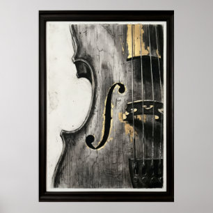 Poster Violino Violoncelo Preto Branco Dourado Arte Music