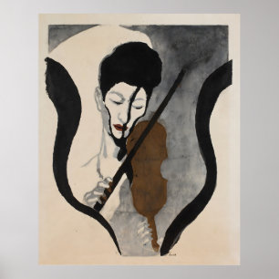 Poster Violista de Arte Familiar Vintage