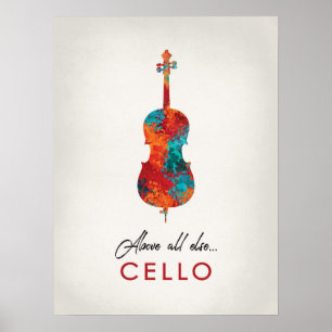 Poster Violoncelo - música colorida brilhante