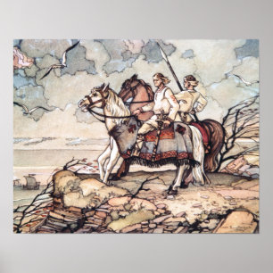 Póster Viquingues estónios a cavalo, Aquarela