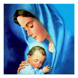 Póster Virgem Abençoada Maria com Jesus Bebê