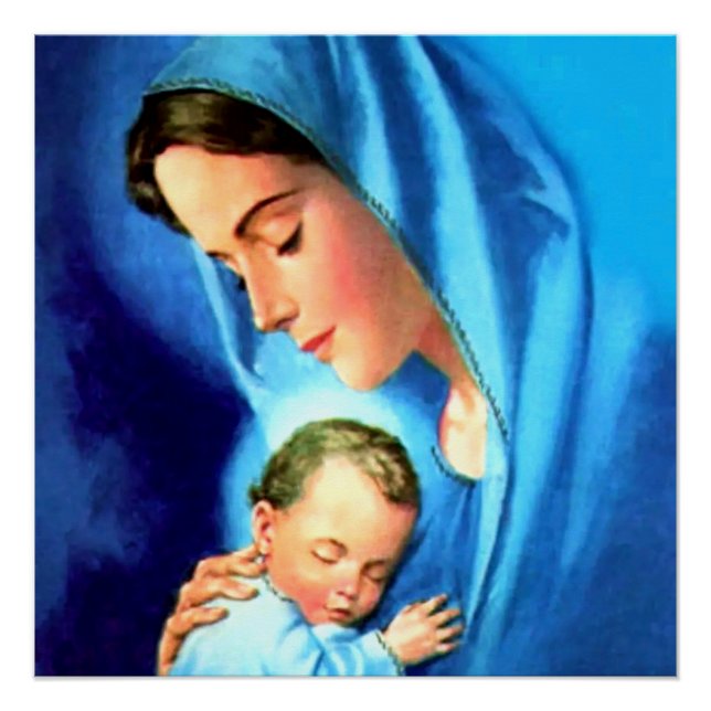 Póster Virgem Abençoada Maria com Jesus Bebê (Frente)