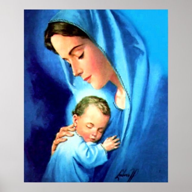 Poster Virgem Abençoada Maria com Jesus Bebê (Frente)