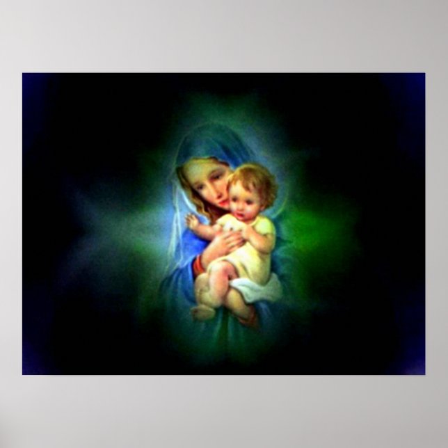 Póster Virgem Abençoada Maria e Criança Criança Jesus (Frente)