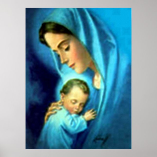 Póster Virgem Abençoada Maria e Criança Criança Jesus (Frente)