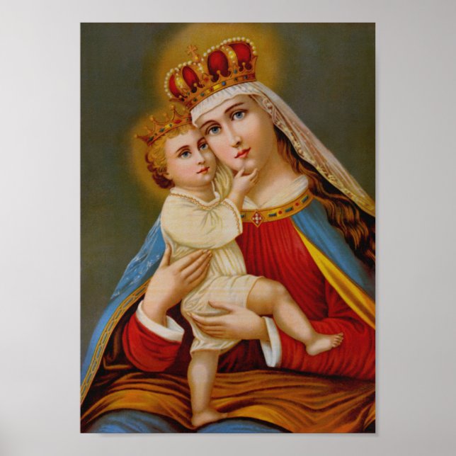 Poster Virgem Abençoada Mary Rainha do Céu Jesus Católico (Frente)