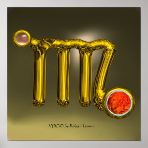 POSTER VIRGEM/ÁGATA LARANJA,CINZA OURO SINAL ZODIACAL JOI
