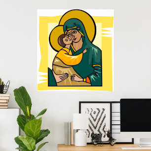 Poster Virgem Bizantina Moderna Mary e Religião Infantil
