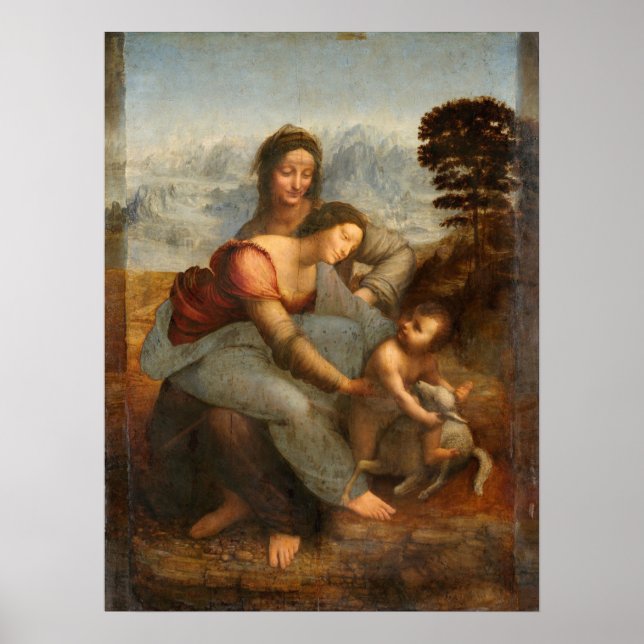 Poster Virgem e Santo Infantil Anne Leonardo da Vinci (Frente)