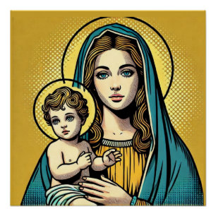Póster Virgem Maria com o Cristo de Jesus