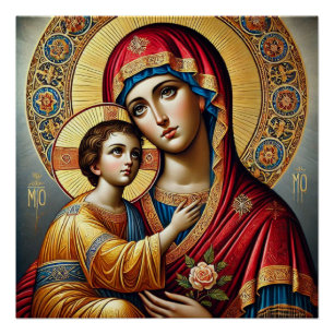 Póster Virgem Maria com o Cristo de Jesus