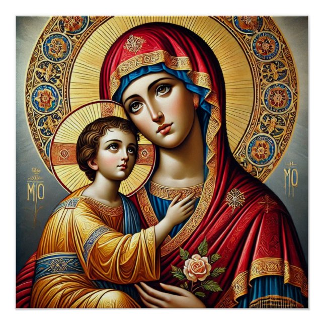Póster Virgem Maria com o Cristo de Jesus (Frente)