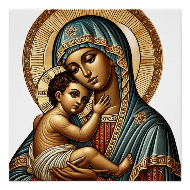 Póster Virgem Maria com o Cristo de Jesus (Frente)